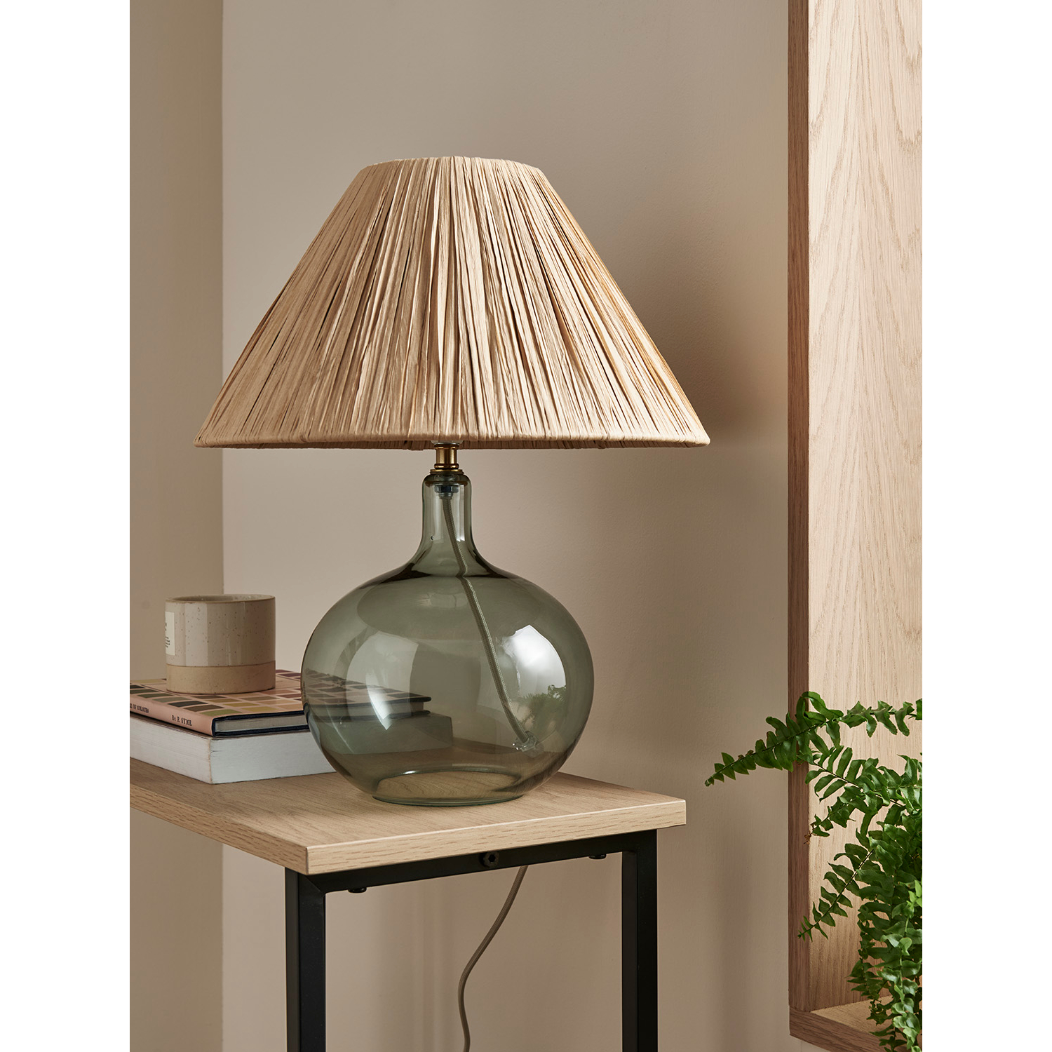 George Natural Glass Table Lamp With Raffia Shade