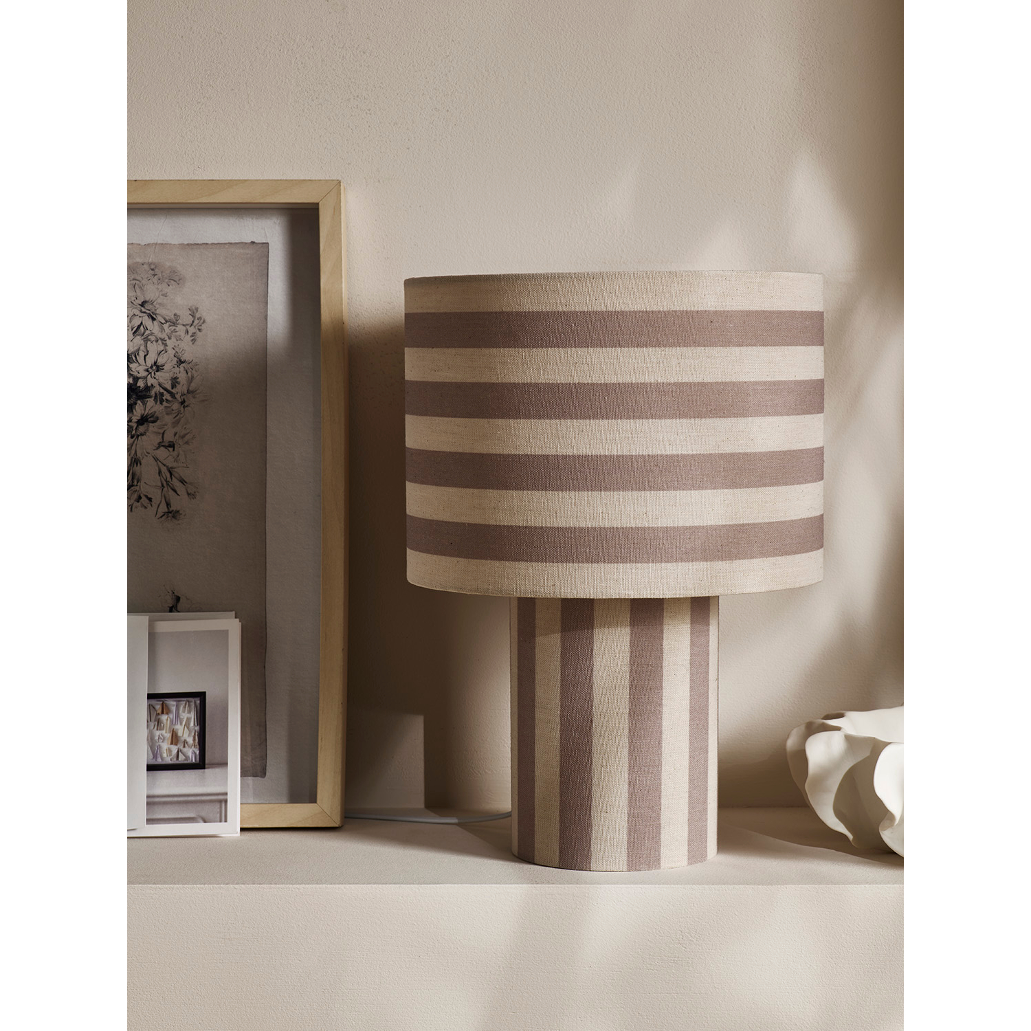 George Natural Linen Stripe Table Lamp