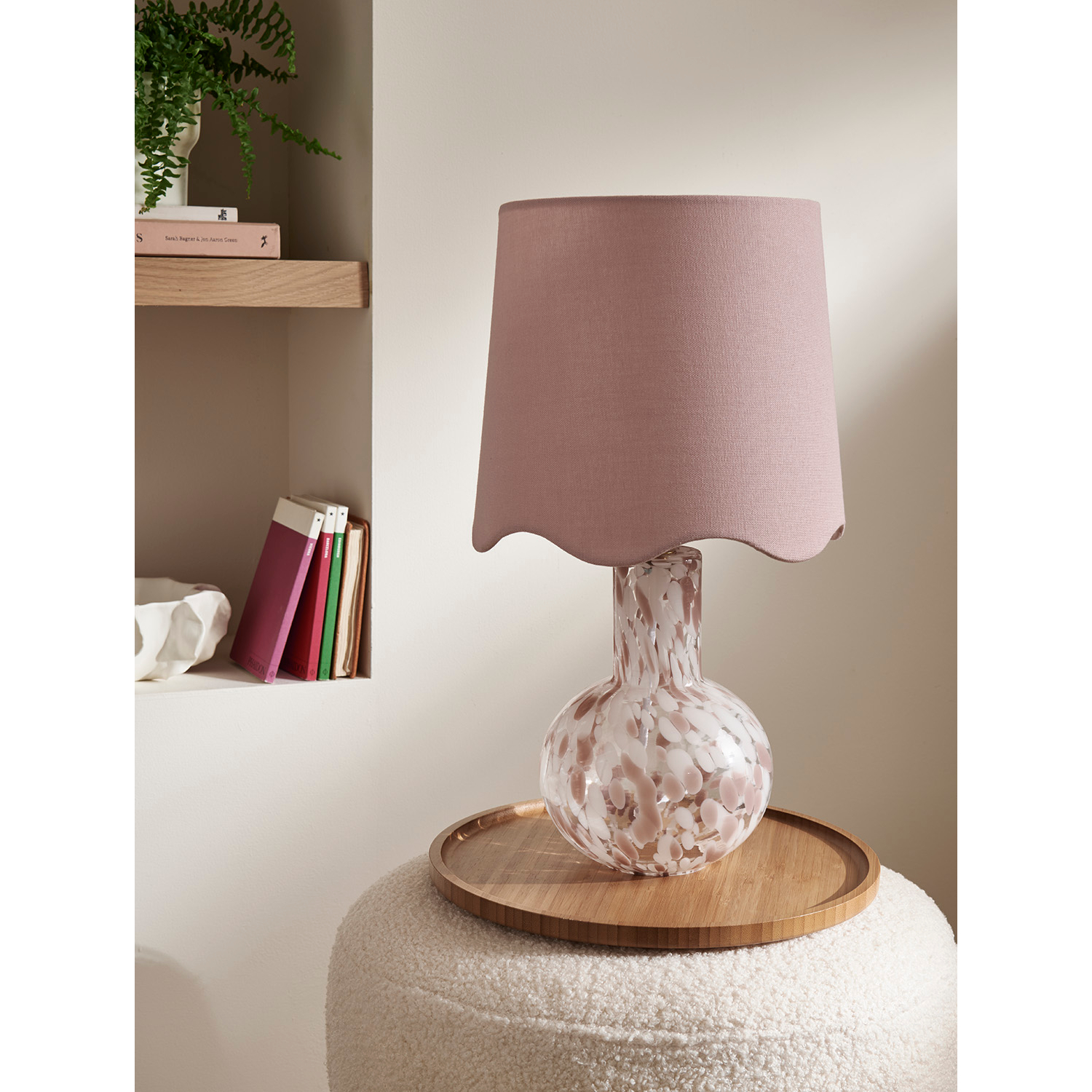 George Pink Confetti Glass With Scallop Shade Table Lamp