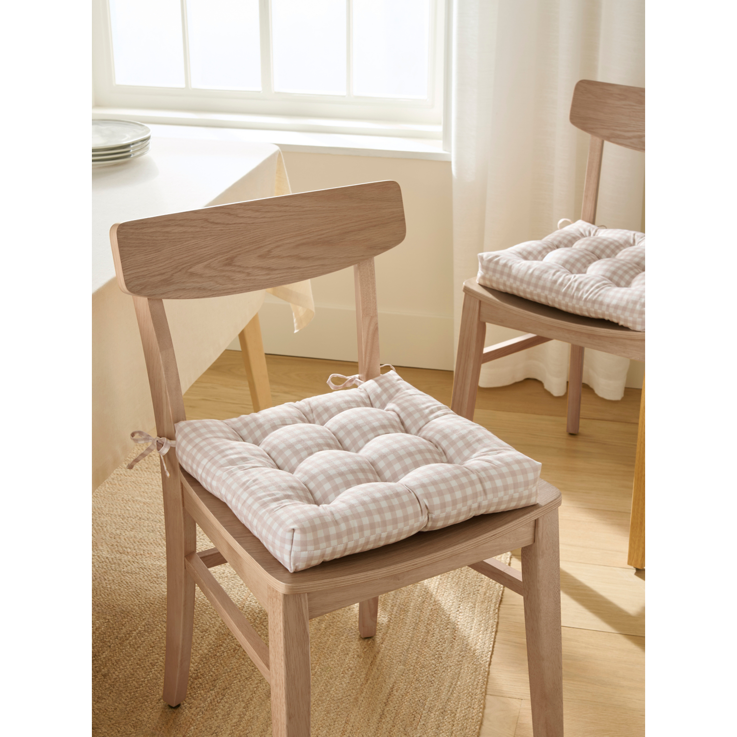 George Neutral Gingham Seat Pads Set Of 2