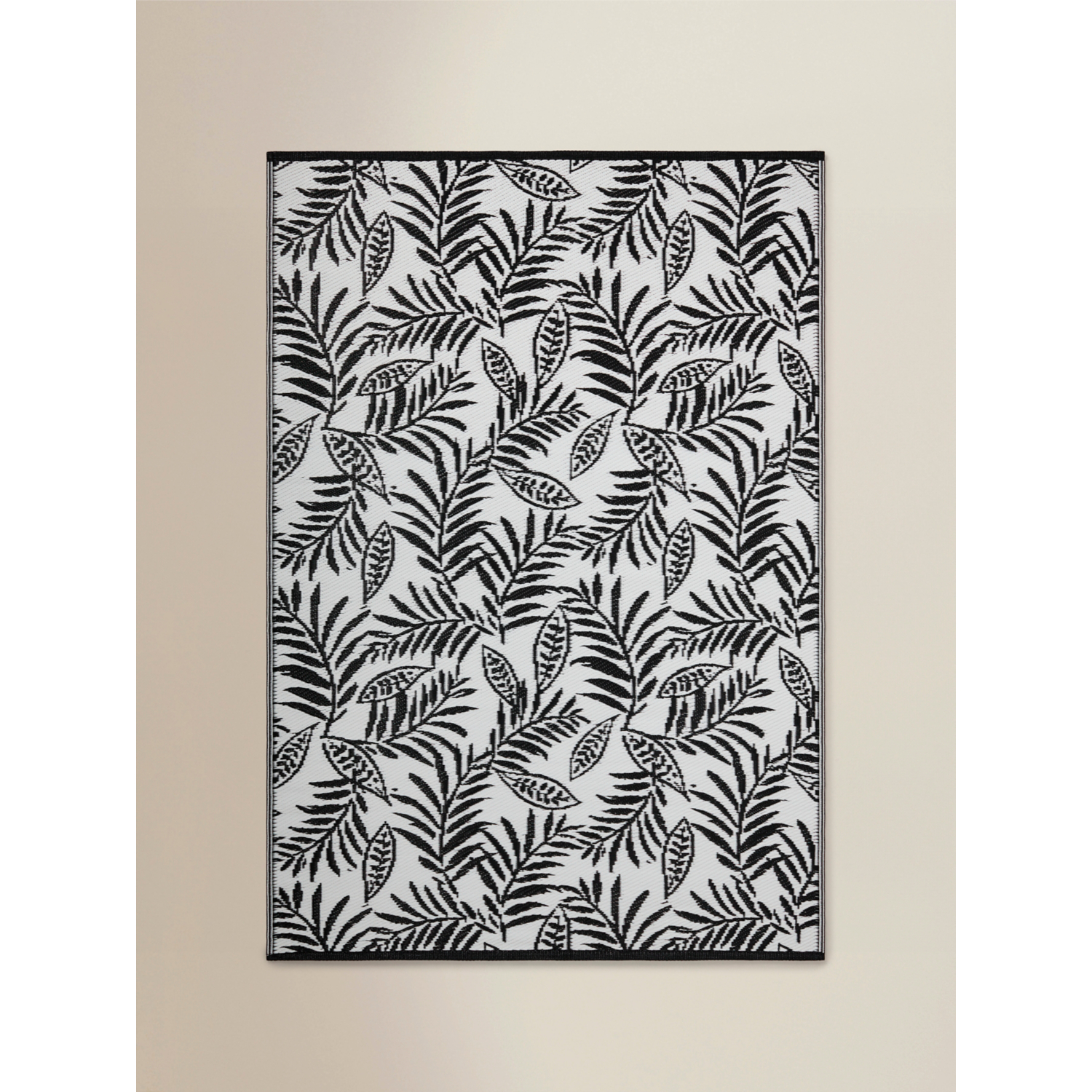 George Black & White Monochrome Leaf Outdoor Rug