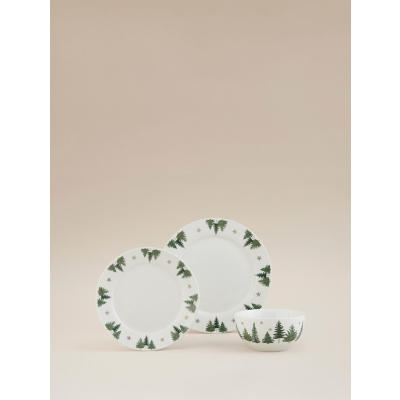 George Green & White Christmas Tree Dinner Set 12 Piece - Green & White