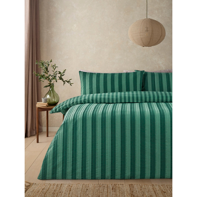 George Autumn Seersucker Stripe Duvet Set - Green