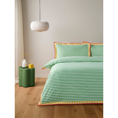 George Green & White Contrast Stripe Oxford Border Duvet Set