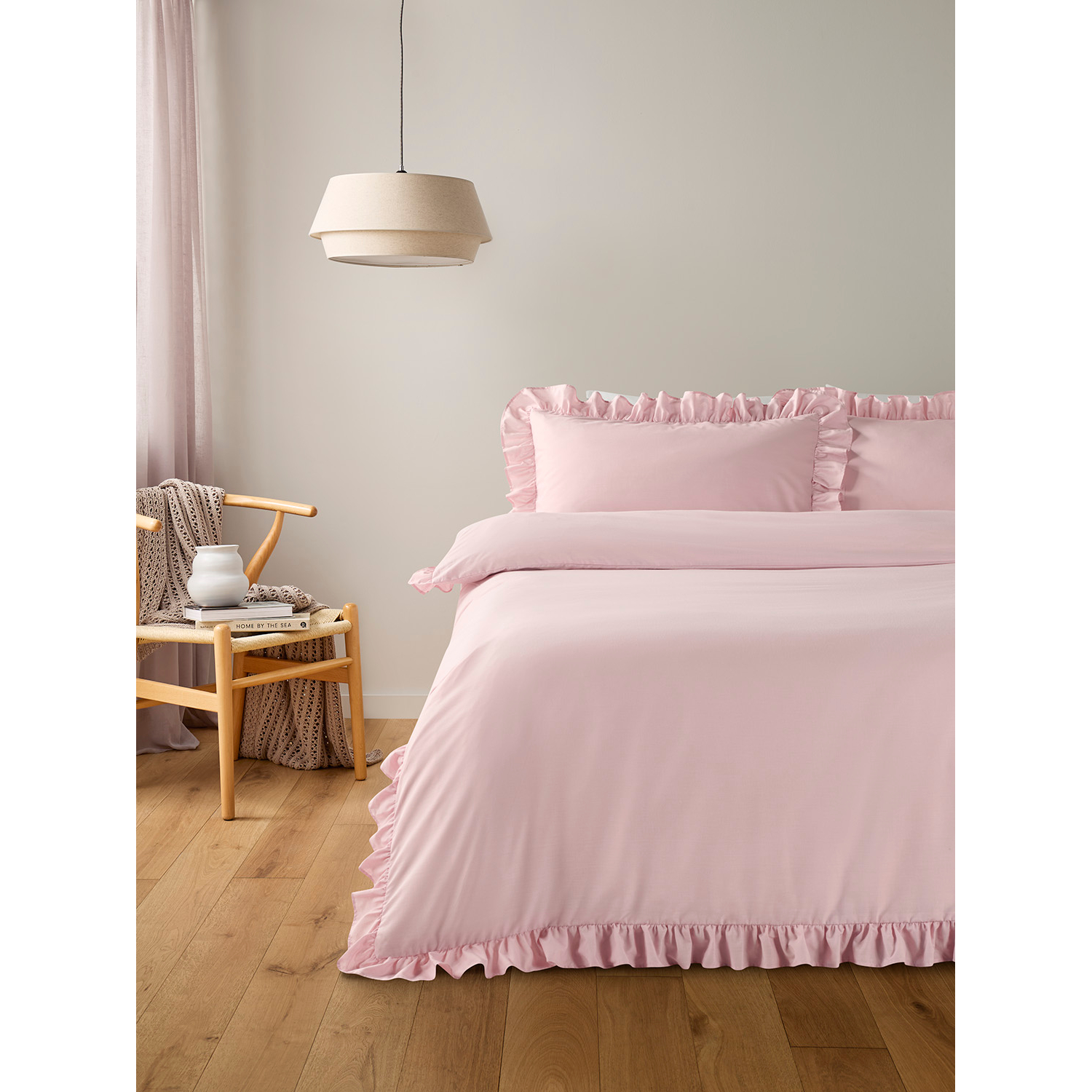 George Pastel Pink Plain Frill Trim Duvet Set