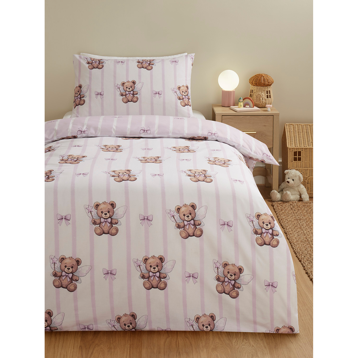 George Pink Bear Bow Reversible Duvet Set