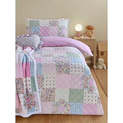 George Pink & Purple Floral Patchwork Pinsonic Reversible Duvet Set