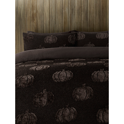 George Chocolate Brown Boucle Faux Fur Pumpkins Duvet Set
