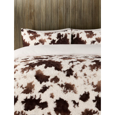 George Cow Print Textured Faux Fur Super Snuggly Duvet Set - Brown & White