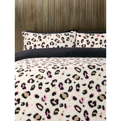 George Black, White & Pink Leopard Teddy Fleece Duvet Set - Black & White & Pink
