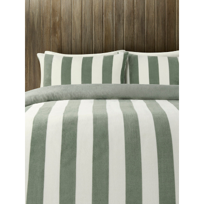 George Light Green & Cream Super-Soft Stripe Fleece Duvet Set