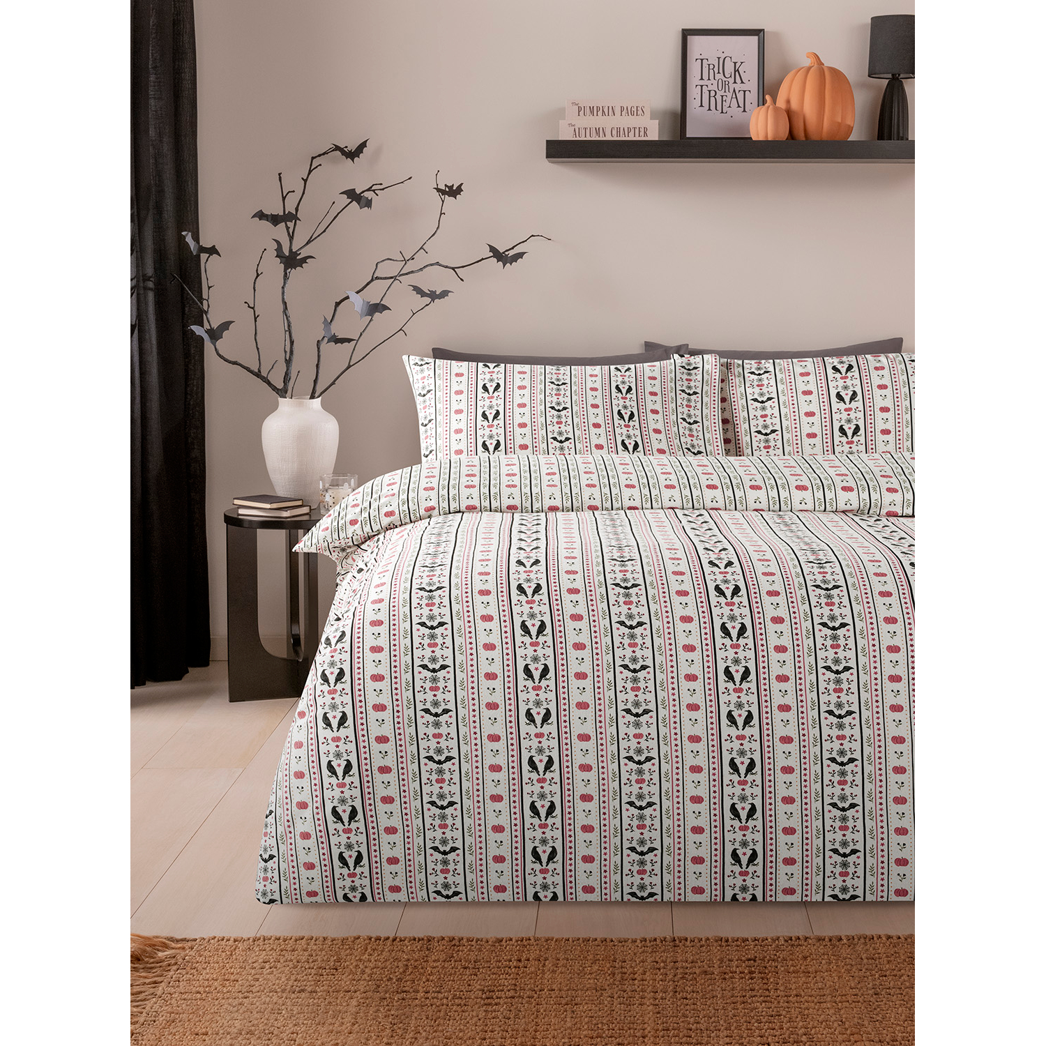 George Black & White Spooky Stripe Cotton Reversible Duvet Set