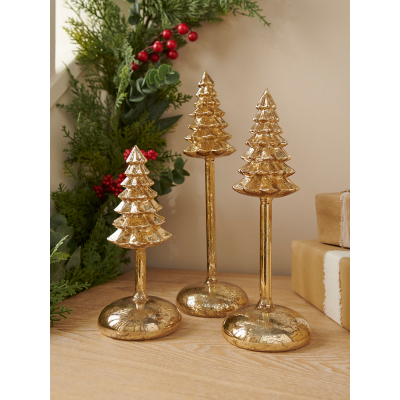 Gold Glass Light Up Christmas Tree - Set of 3