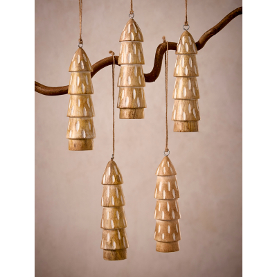 Wooden Christmas Tree Baubles - Set of 5