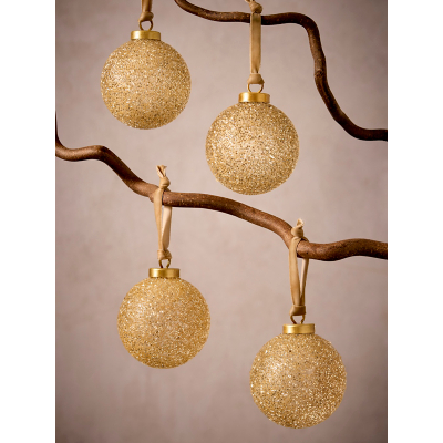 Gold Glass Beads Christmas Tree Baubles - Set of 4