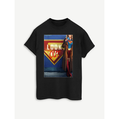 George NW2 Supergirl Poster Look Out Women's Black Printed Boyfriend Fit T-Shirt