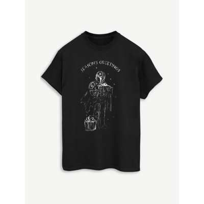 George NW2 Star Wars The Mandalorian Christmas Greetings T-Shirt - Black