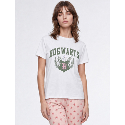 brands in Women's Harry Potter Hogwarts Flowers Pyjamas in White | Size: XL
