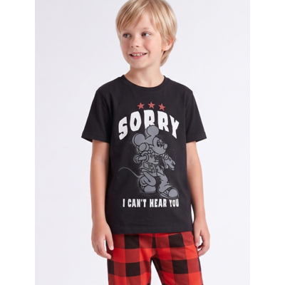 George NW2 Disney Mickey Mouse Sorry I Can't Hear You Kids Pyjamas - Black