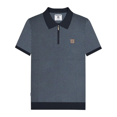 George Lambretta Navy Knitted Quarter Zip Polo Shirt