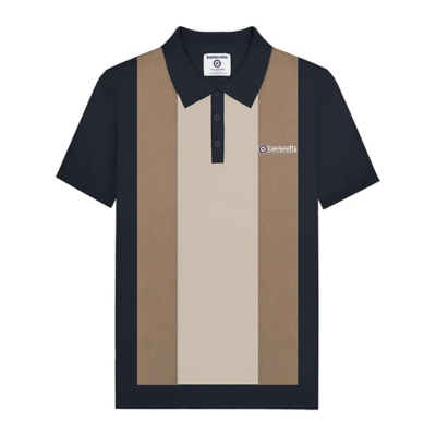 George Lambretta Navy Vertical Stripe Knitted Polo Shirt