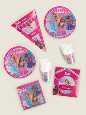 Barbie Birthday Party Supplies - 16 Lunch Plates & Dinosaur Sticker Sheet For Kids Party Decorations