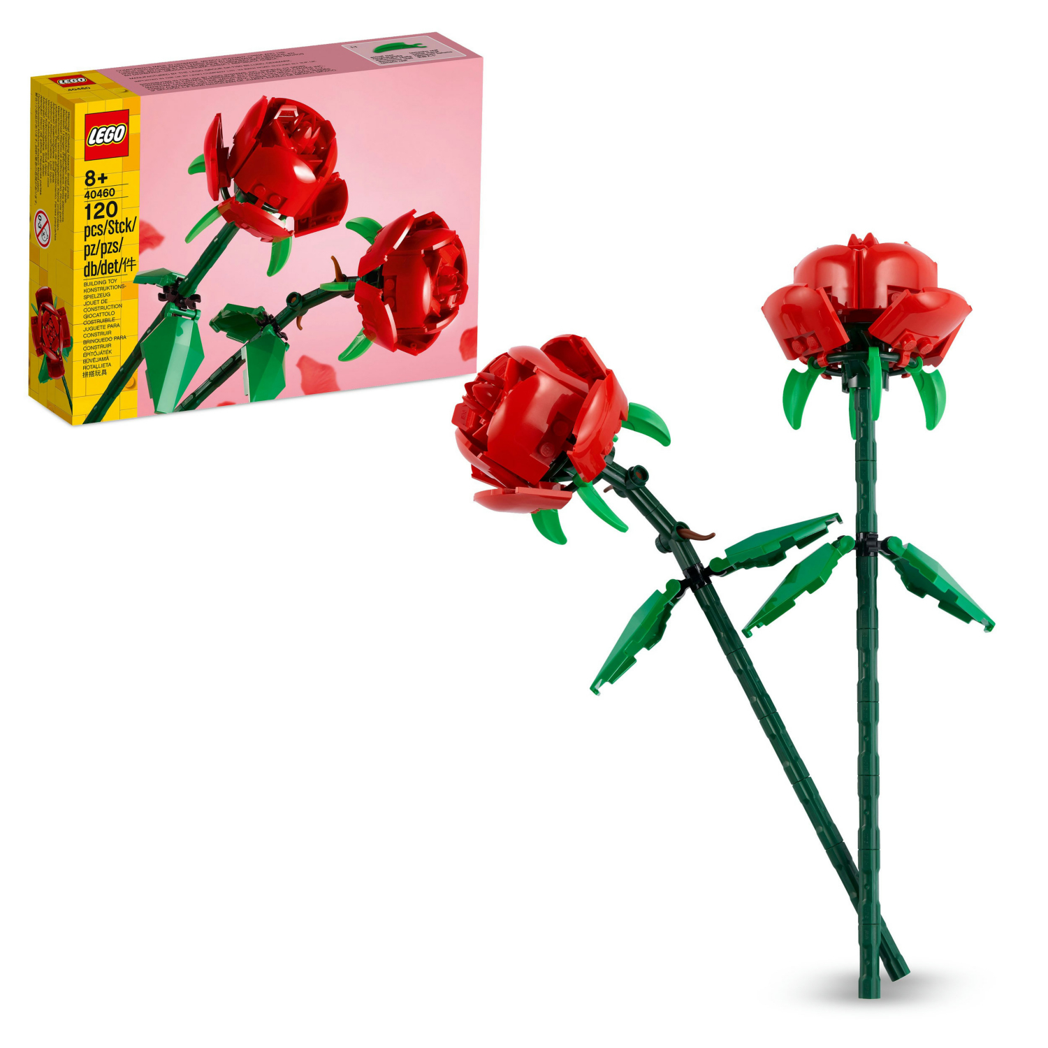 Lego Red/Green Botanicals Roses, Flowers Set, Compatible With Flower Bouquets, 40460