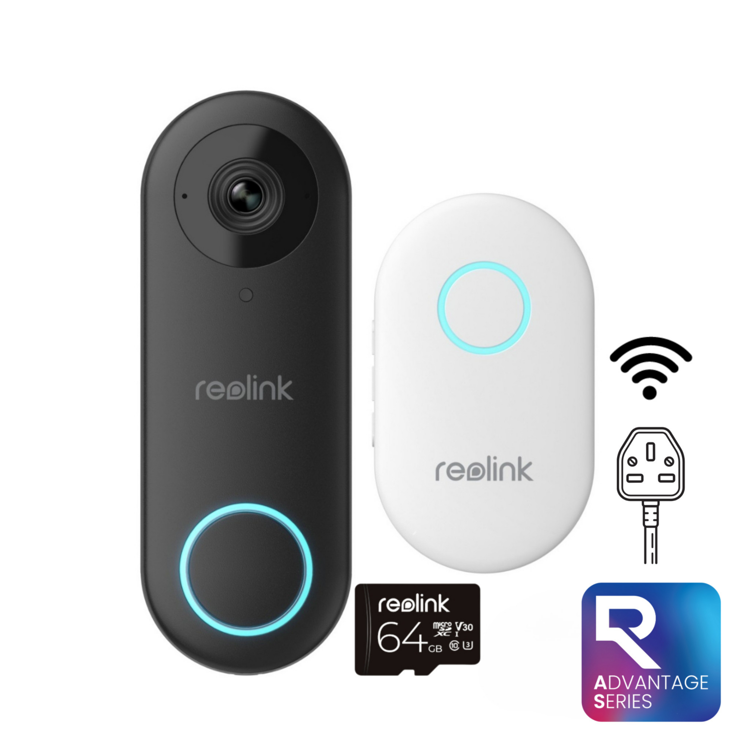 Bell Black & White Reolink 2K+ Wifi Smart Ai Doorbell & Chime + 64Gb