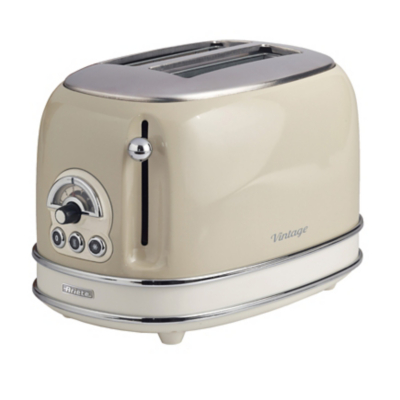 0155/13 Retro Style 2 Slice Toaster, 6 Browning Levels and Removable Crumb Tray, Vintage Design, Stainless Steel, Beige - Ariete