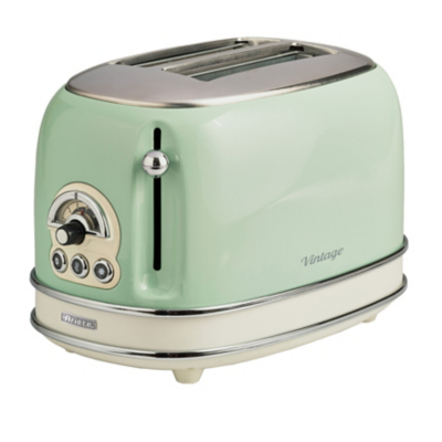Ariete 0155/14 Retro Style 2 Slice Toaster, 6 Browning Levels and Removable Crumb Tray, Vintage Design, Green
