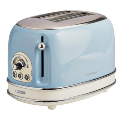 0155/15 Retro Style 2 Slice Toaster, 6 Browning Levels and Removable Crumb Tray, Vintage Design, Stainless Steel, Blue - Ariete