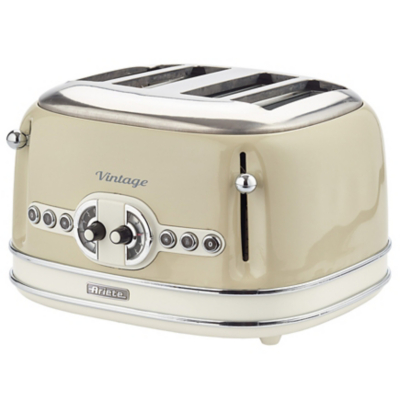 0156/03 Retro Style 4 Slice Toaster with 2 Slice Control, 6 Browning Levels and Removable Crumb Tray, Vintage Design, Beige - Ariete
