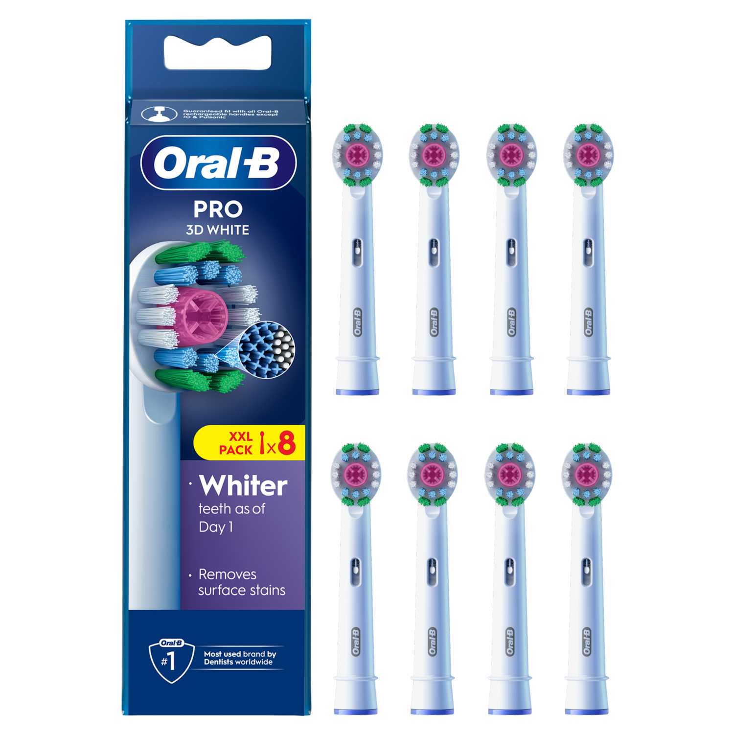 George White Oral-B Pro 3D Toothbrush Heads - Pack Of 8