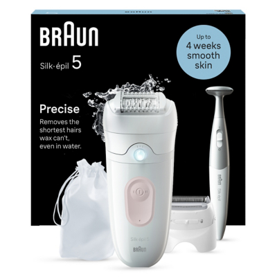 Braun Silk-?pil 5, Epilator For Easy Hair Removal, Wet & Dry, Lasting Smooth Skin, With Lady Shaver Head, Trimmer Comb & Bikini Trimmer, 5-230, White