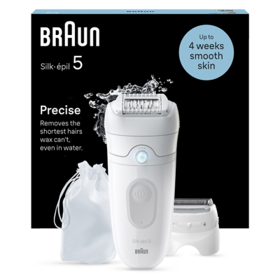 Braun Silk-?pil 5, Epilator For Easy Hair Removal, Wet & Dry, Lasting Smooth Skin, With Lady Shaver Head & Trimmer Comb, 5-041, White