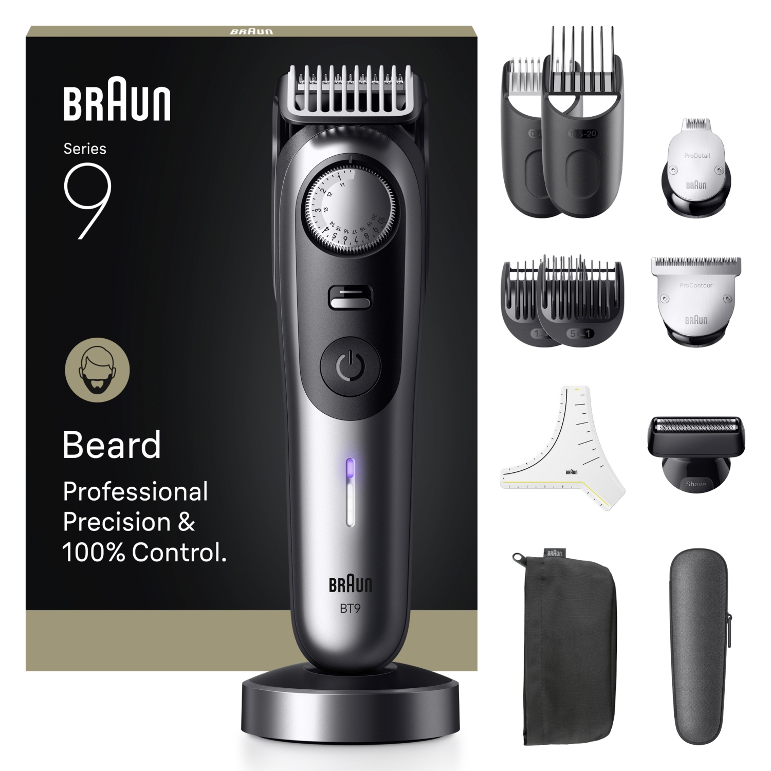 Braun Beard Trimmer Series 9 BT9560 - ProBlade, 52 Lengths, 12 Barbering Tools - Silver - Image 12