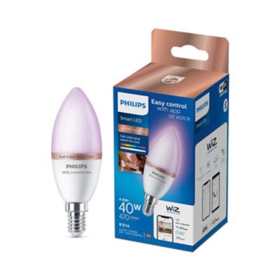 Philips WiZ C37 E14 Colour Smart Light Bulb Home at ASDA