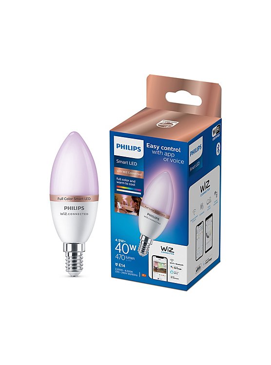 Philips WiZ C37 E14 Colour Smart Light Bulb, Home