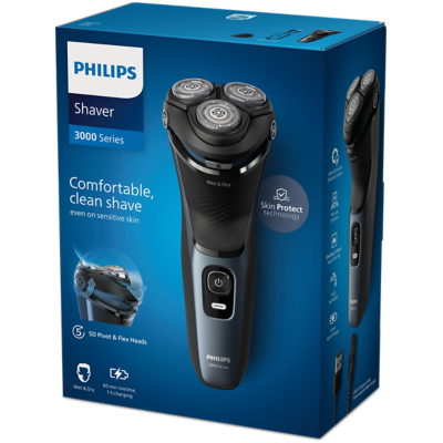 Philips Wet & Dry Electric Shaver Series 3000 with 5D Flex & Pivot heads and Pop-up trimmer - S3144/00