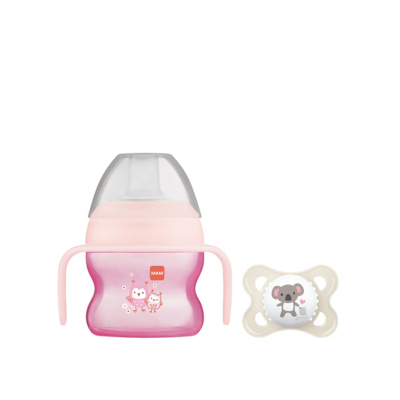 MAM Drinking Cup - Starter Cup - Pink with Soother