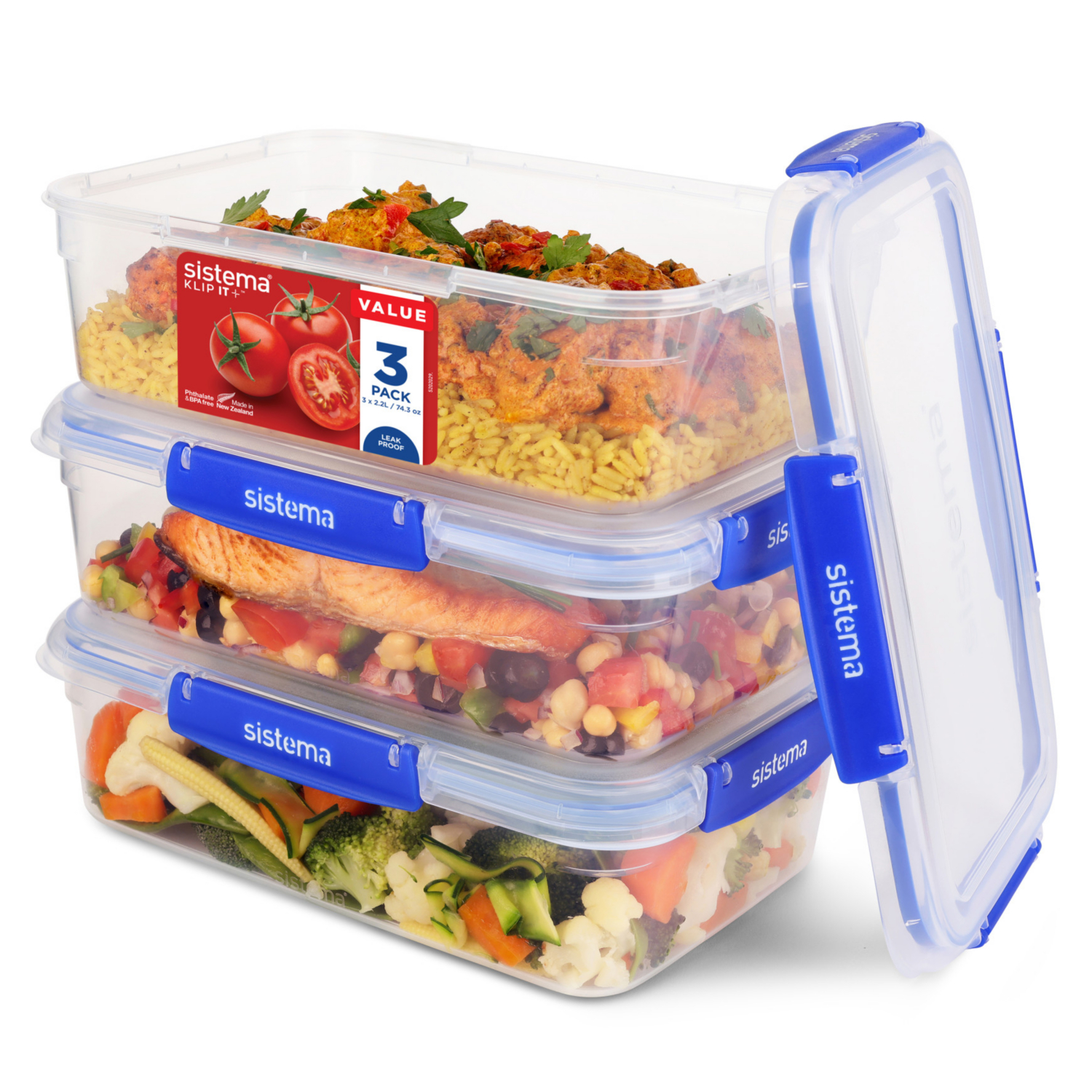 Klip It Clear Sistema Plus Food Storage 2.2 L Rectangle - Set Of 3