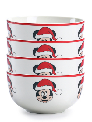 Disney Mickey Mouse Christmas White Bowls 4Pack at ASDA