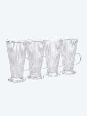 Clear Ribbed Glass Latte Mug Set of 4 at ASDA