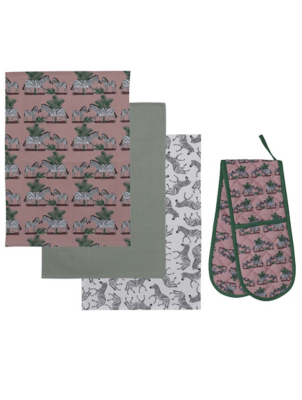 Pink Zebra Print Oven Glove & Tea Towel Set at ASDA