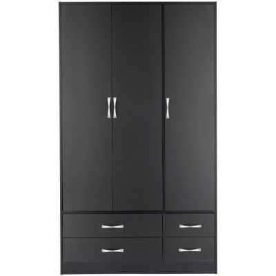 Dublin Black Wardrobe 3 Door 4 Drawer Furniture at ASDA