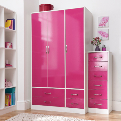 Flamingo Pink 3 Door 4 Drawer Wardrobe Furniture at ASDA