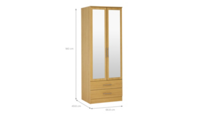 Home Roselyn 2 Door Wardrobe with Mirror and 2 Drawers Oak