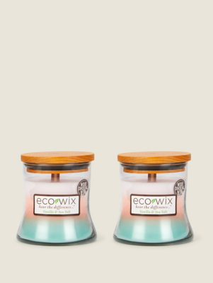 Eco Wix Orange & Turquoise Triple Small Candle Set of 2 at ASDA