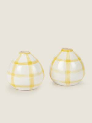 White & Yellow HandPainted Gingham Vase Set of 2 at ASDA