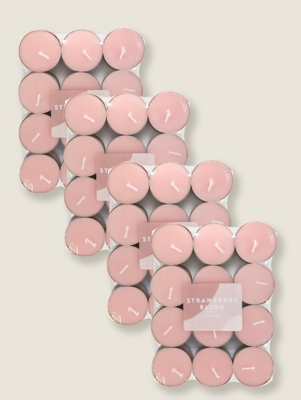 Pink Strawberry Blush Tealights Pack of 24 Set of 4 at ASDA